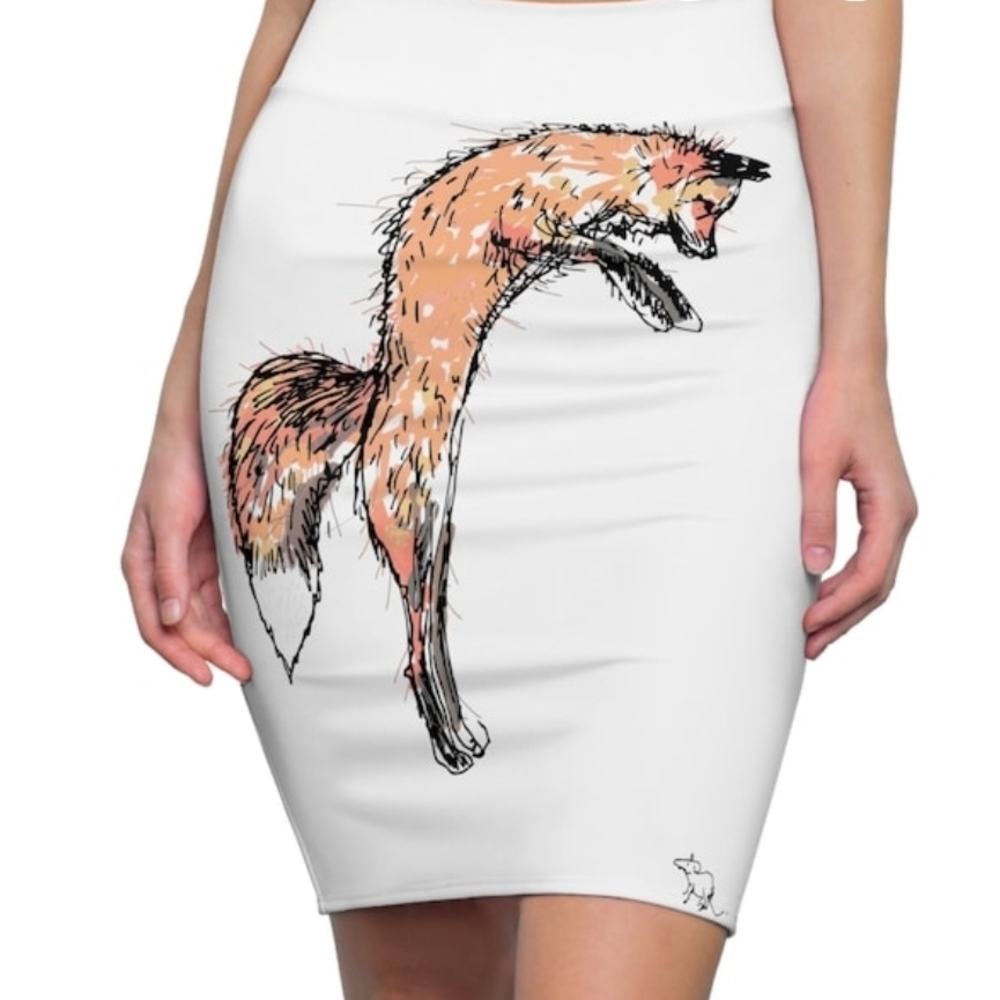 White Fox Print Women's Skirt By ARTsy Clothing NWOT Medium